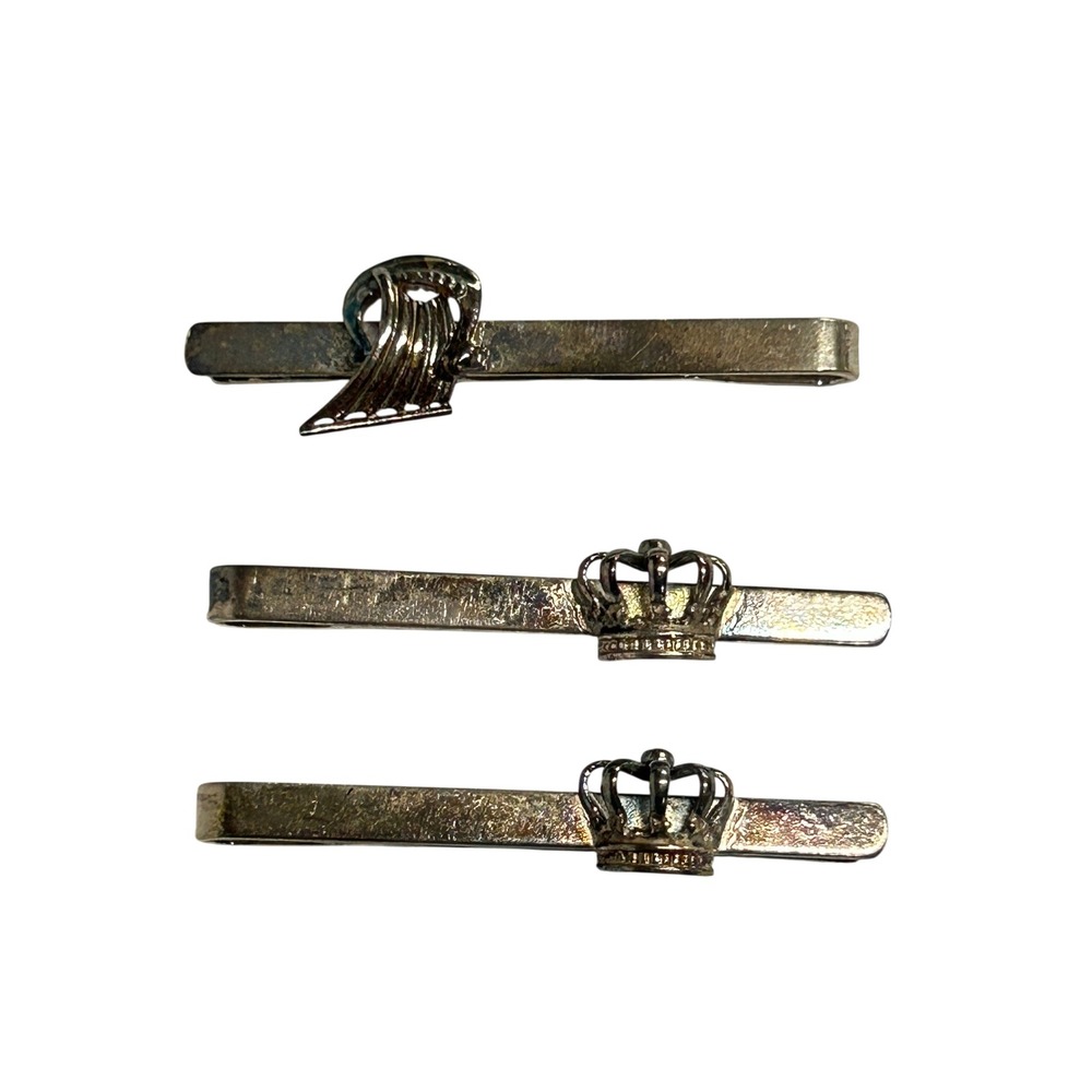 Hermann Siersbol 925S Sterling‎ Silver Tie Bar Lot Viking Longship Crown Denmark